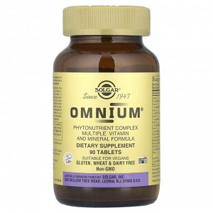 Solgar, Omnium®, комплекс фитонутриентов, мультивитаминная и минеральная добавка, 90 таблеток