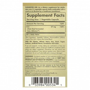 Solgar, EarthSource®, ферментированная кодзи, железо, 27 мг, 30 растительных капсул