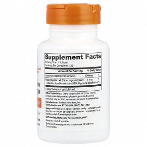 Doctor's Best, легкоусвояемый коэнзим Q10, 100 мг, 120 капсул