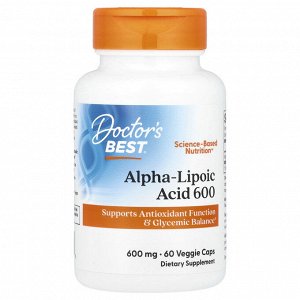 Doctor's Best, альфа-липоевая кислота 600, 600 мг, 60 растительных капсул