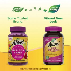 Nature's Way, Alive!, жевательные таблетки для здоровья волос, кожи и ногтей, со вкусом клубники, 60 жевательных таблеток