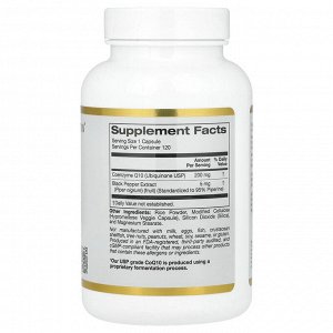California Gold Nutrition, коэнзим Q10 с Bioperine® и экстрактом чёрного перца, улучшенная биодоступность, 200 мг, 120 растительных капсул