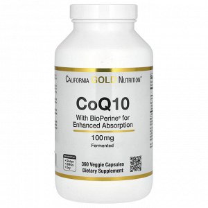 California Gold Nutrition, коэнзим Q10, убихинон класса USP с экстрактом чёрного перца Bioperine®, улучшенная биодоступность, 100 мг, 360 растительных капсул