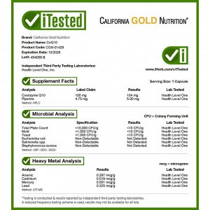 California Gold Nutrition, коэнзим Q10, убихинон класса USP с экстрактом чёрного перца Bioperine®, улучшенная биодоступность, 100 мг, 360 растительных капсул