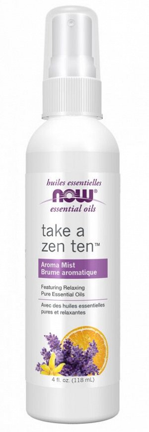 Арома-спрей Take A Zen Ten NOW Foods, 118 мл, расслабляющая смесь эфирных масел для создания спокойной атмосферы