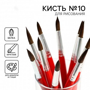 Кисть для рисования из волоса белка круглая № 10 (диаметр обоймы 8 мм; длина ворса 23 мм)