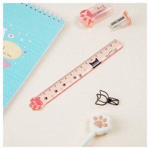 Линейка 15см MESHU ""Paw"", пластиковая, тонированная, с блестками, европодвес