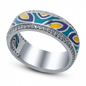 Серебряное кольцо, 01QRISS00828MIX-19, эмаль, куб.цирконий