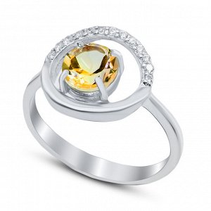 Серебряное кольцо, 21ERAFA01367-19, цитрин, куб.цирконий