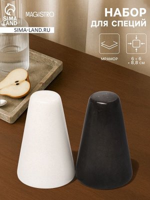 Набор для специй Magistro Black&amp;White, 2 предмета: солонка, перечница, мрамор, белый, чёрный