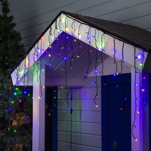 Гирлянда «Бахрома» 3 ? 0.6 м, IP44, УМС, тёмная нить, 160 LED, свечение мульти, 220 В, УЦЕНКА