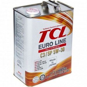 Масло моторное TCL Euro Line 5w30, синтетическое, API SP, ACEA C3, для бензинового двигателя, 4л, арт. E0040530C3
