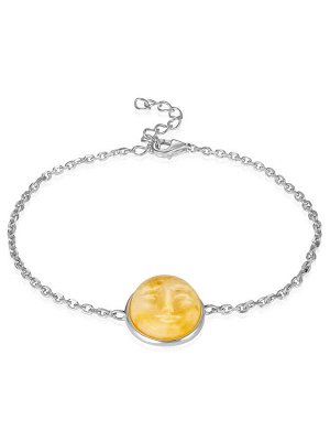 Нежный лёгкий браслет, украшенный медовым янтарём с резьбой «Луна»