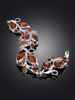 Браслет с ажурными листьями из коньячного янтаря «Каштан»