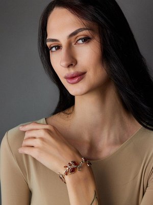 Браслет с ажурными листьями из коньячного янтаря «Каштан»