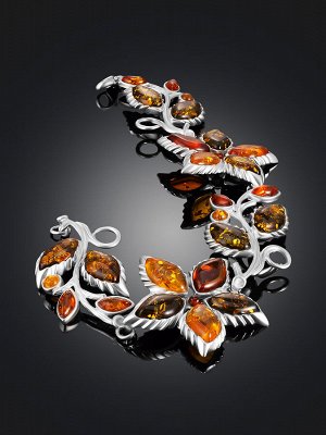 Браслет с янтарём в цветочных мотивах «Каштан»