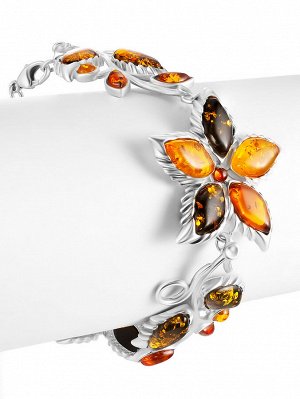 Браслет с янтарём в цветочных мотивах «Каштан»