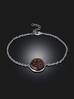 Изящный браслет с резной вставкой из янтаря «Луна»