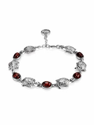 Красивый браслет с коньячным янтарем «Черепашка»