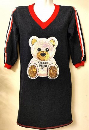 🐻 Стильное трикотажное платье BLOOMY с пайетками "MISHKA" для девочки