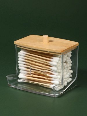 Органайзер для ватных палочек «BAMBOO», с крышкой, 9x7.5x7 см, прозрачный, коричневый