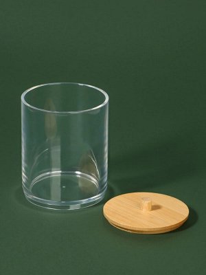 Органайзер для ватных палочек «BAMBOO», с крышкой, d=7x9.5 см, прозрачный, коричневый