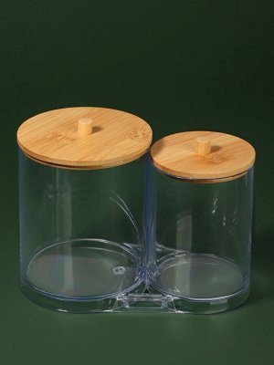 Органайзер для ватных палочек и дисков BAMBOO, с крышкой, 15.5x8.5x12 см, прозрачный, коричневый