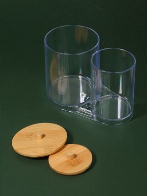 Органайзер для ватных палочек и дисков BAMBOO, с крышкой, 15.5x8.5x12 см, прозрачный, коричневый