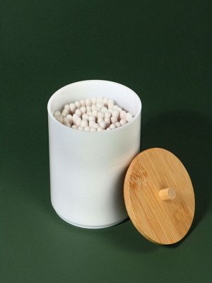 Органайзер для хранения ватных палочек «BAMBOO», с крышкой, d=6.8x10 см, белый, коричневый