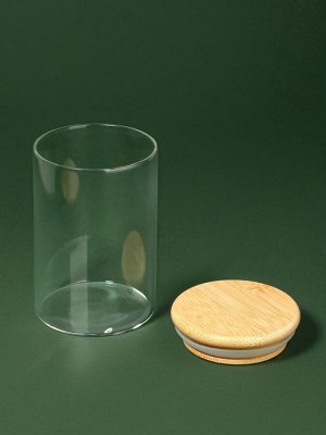 Органайзер для хранения ватных палочек «BAMBOO», с крышкой, d=6.5x10 см, прозрачный, коричневый