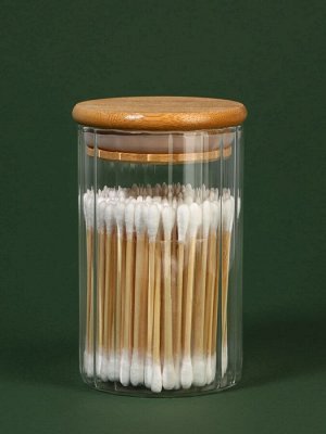 Органайзер для хранения ватных палочек «BAMBOO», с крышкой, d=6.5x10 см, прозрачный, коричневый