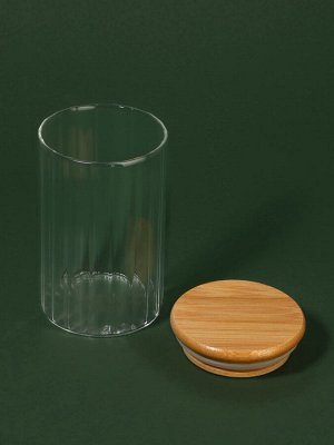 Органайзер для хранения ватных палочек «BAMBOO», с крышкой, d=6.5x10 см, прозрачный, коричневый