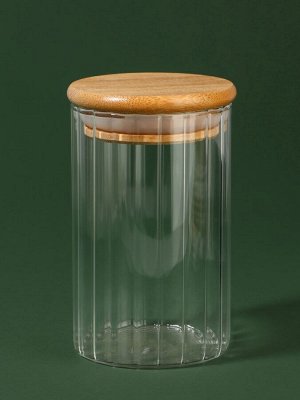Органайзер для хранения ватных палочек «BAMBOO», с крышкой, d=6.5x10 см, прозрачный, коричневый