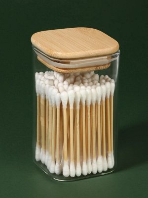 Органайзер для хранения ватных палочек «BAMBOO», с крышкой, 10x6x6 см, прозрачный, коричневый