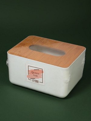 Органайзер для хранения салфеток BAMBOO, 17x13x9.5 см, белый, коричневый