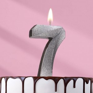 Свеча в торт «Цифра 7», серебряная, 6.5 см