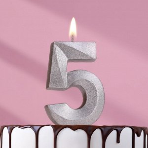 Свеча в торт «Цифра 5», серебряная, 6.5 см