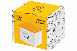 Емкость для хранения 1,5 л с деревянной крышкой "Соль", белая, 14x11x11 см