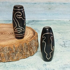 Бусина Дзи с инкрустацией серебра 3см