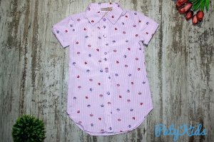 Рубашка для девочки "Зонтики/поцелуйчики", розовая полоска