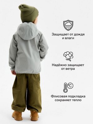 Ветровка демисезонная для мальчиков MINAKU из Softshell на флисе, непромокаемая, серая.