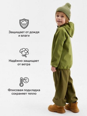 Ветровка демисезонная для мальчиков MINAKU из Softshell на флисе, непромокаемая, оливковая.