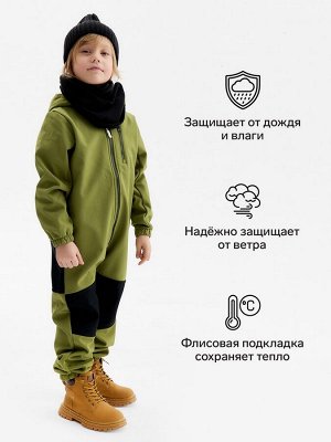 Комбинезон демисезонный для мальчиков MINAKU из Softshell на флисе, непромокаемый, оливковый.