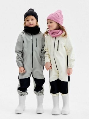 Комбинезон демисезонный для девочек MINAKU из Softshell на флисе, непромокаемый, светло-серый.
