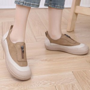 Лоферы из иск.замши с замком на высокой подошве, коричневый