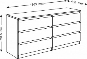 МАЛЬТА Комод с 6 ящиками (3+3), белый. 76х160х48см