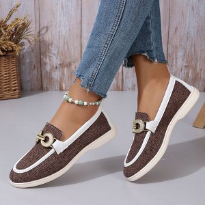 Дышащие льняные повседневные лоферы с декором, коричневый
