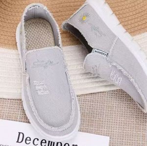 Повседневные низкие лоферы унисекс с вышивкой, серый