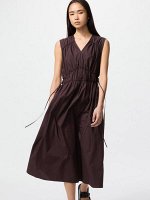 UNIQLO - хлопковое платье с присборенной талией и V-образным вырезом - 19 WINE