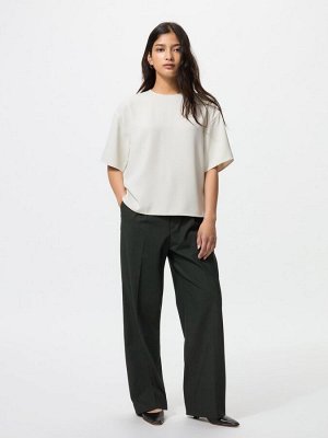 UNIQLO - драпированная футболка-блузка с коротким рукавом - 01 OFFWHITE